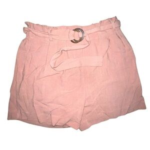 Cotton Bleu Pink High-Waisted Belted Shorts, Size M – Perfect Summer Essential!